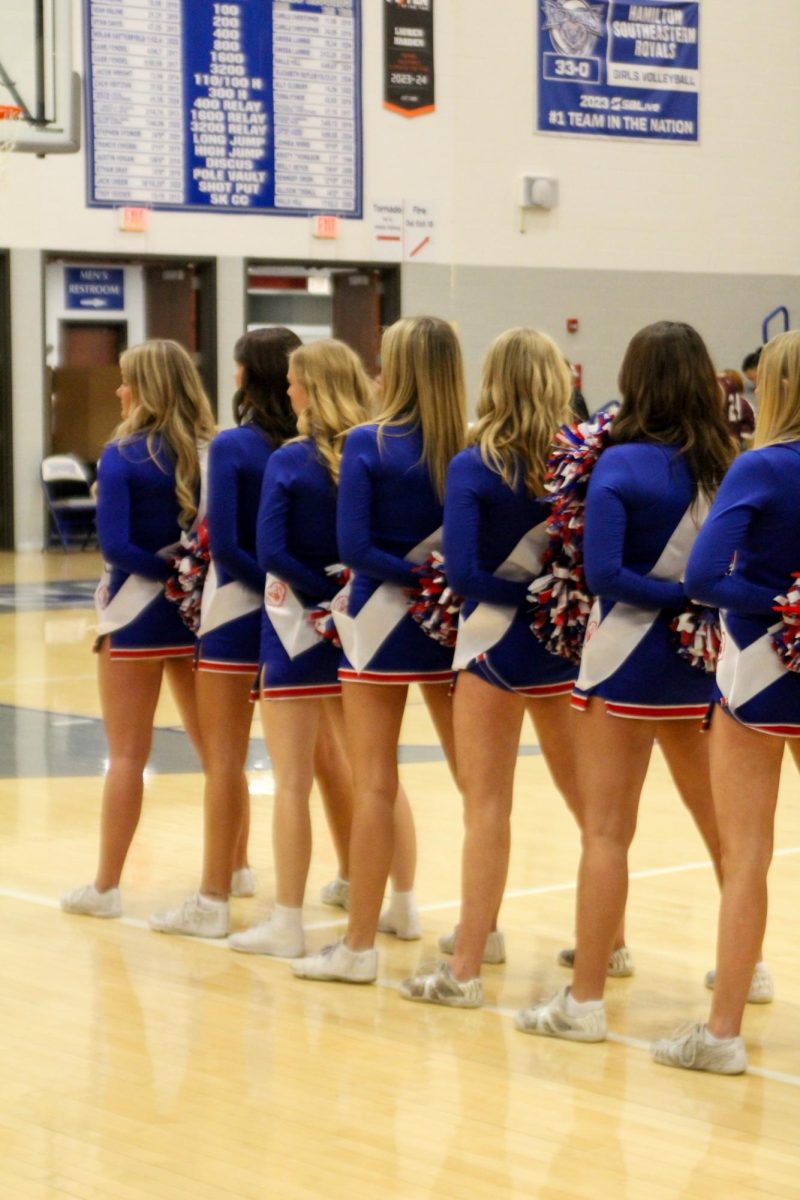 Girls Cheerleading Supporting Boys Basketball against Brebeuf on Dec. 13.