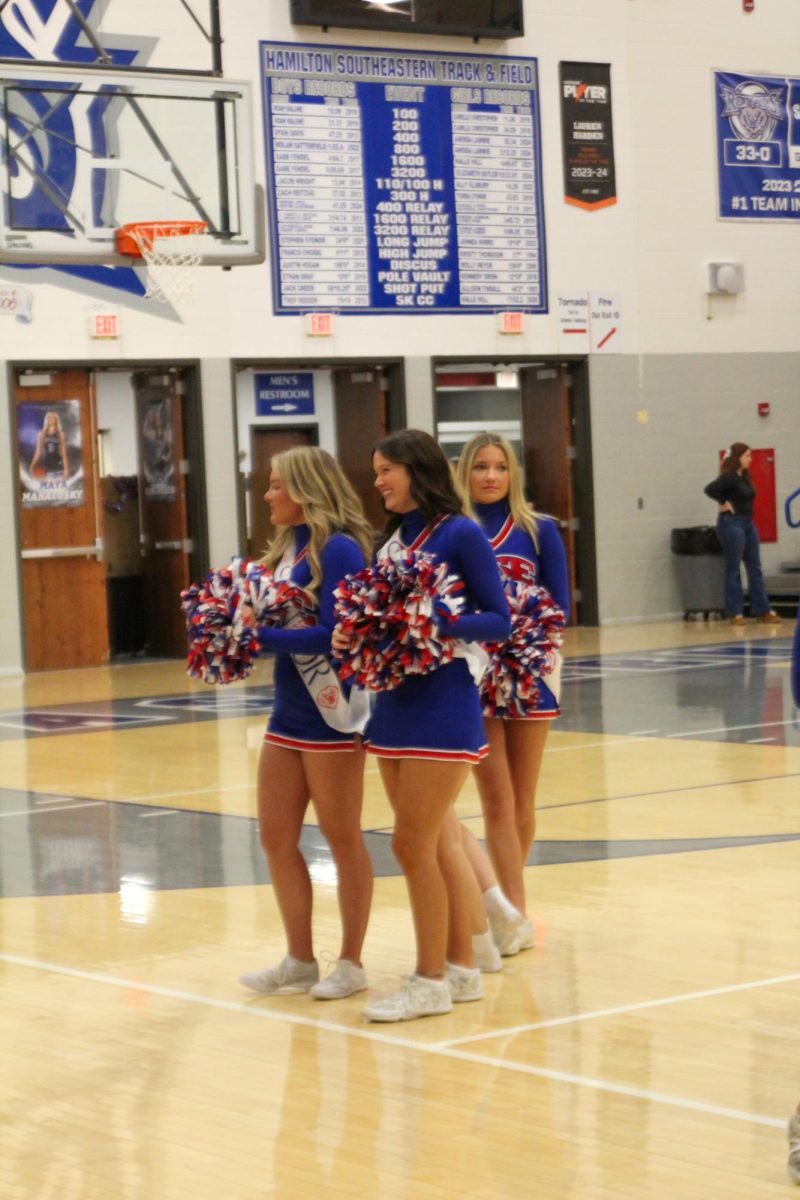 Girls Cheerleading Supporting Boys Basketball against Brebeuf on Dec. 13.