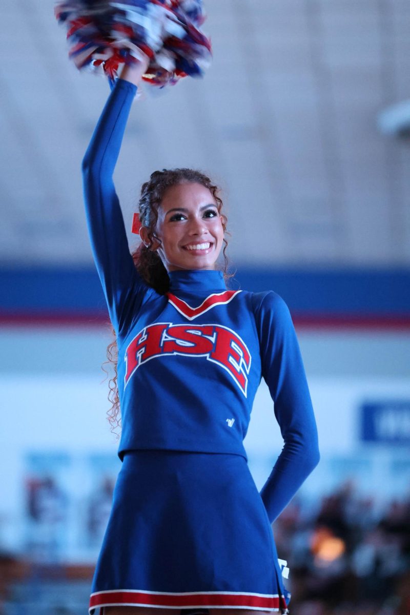 The HSE Basketball Cheerleaders rooting on the Boys Basketball Team at Home vs Mt. Vernon on Jan. 25