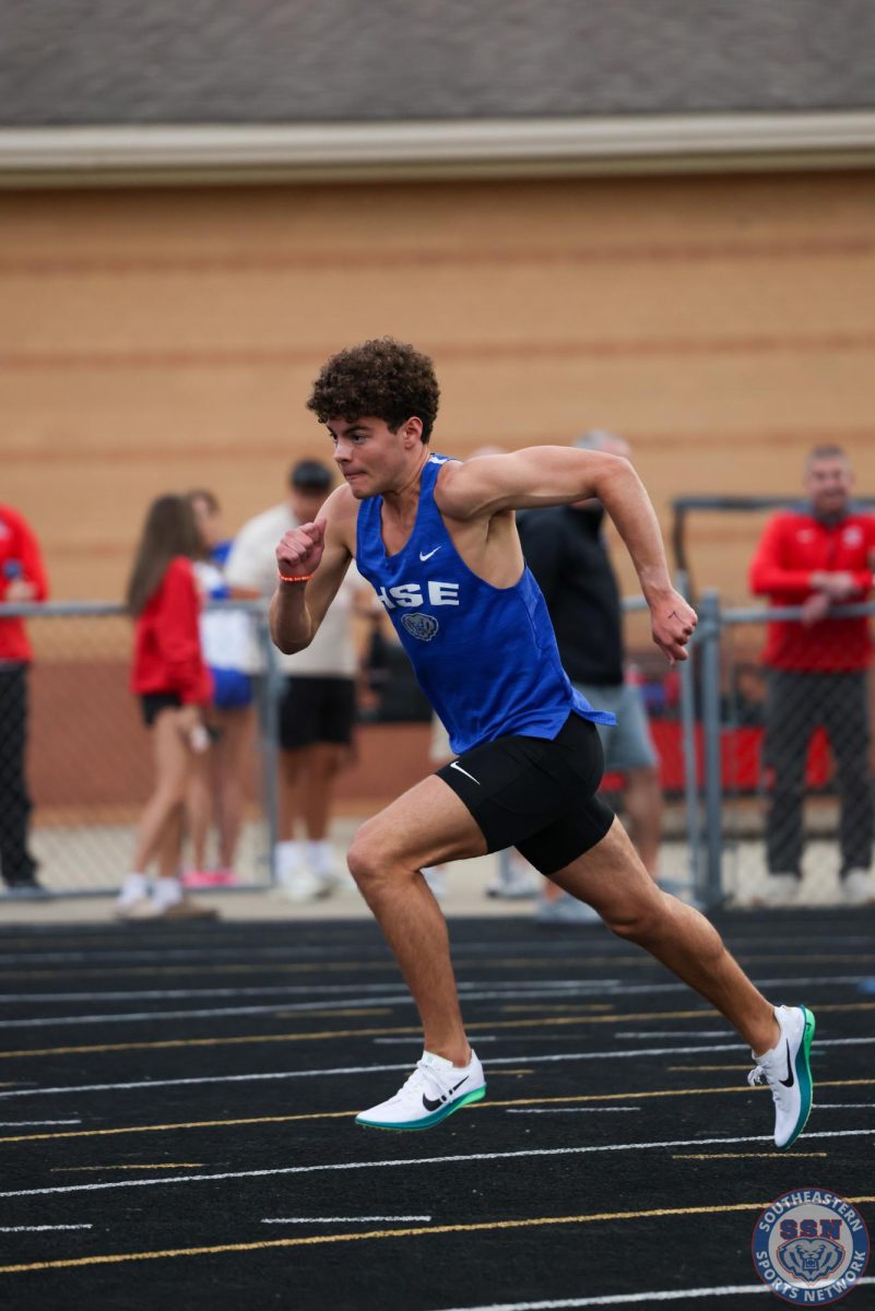 Varsity track runner Liam McNiven competes at Fishers High School on May 2nd, 2025.