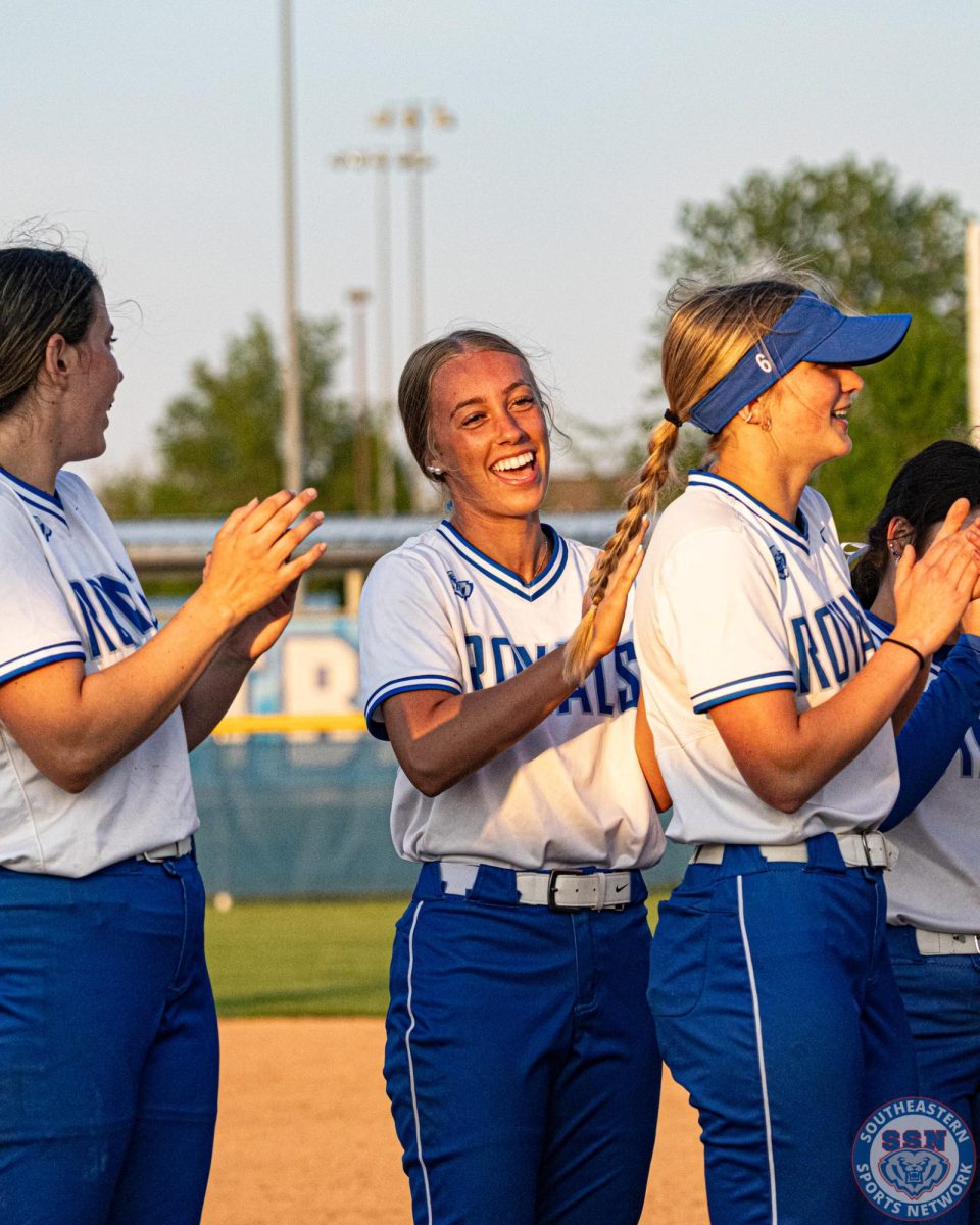 The Royals celebrating after a 3-2 win over Lapel on May 8, 2025.