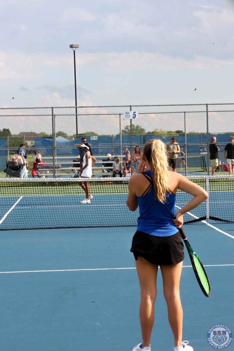 Girls Tennis falls to Carmel Greyhounds at Hamilton Southeastern High School on May 14, 2025.