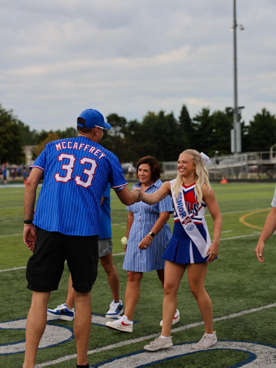 A special might celebrating the class of 2025 cheerleaders on Senior Night at Hamilton Southeastern High School on August 22.