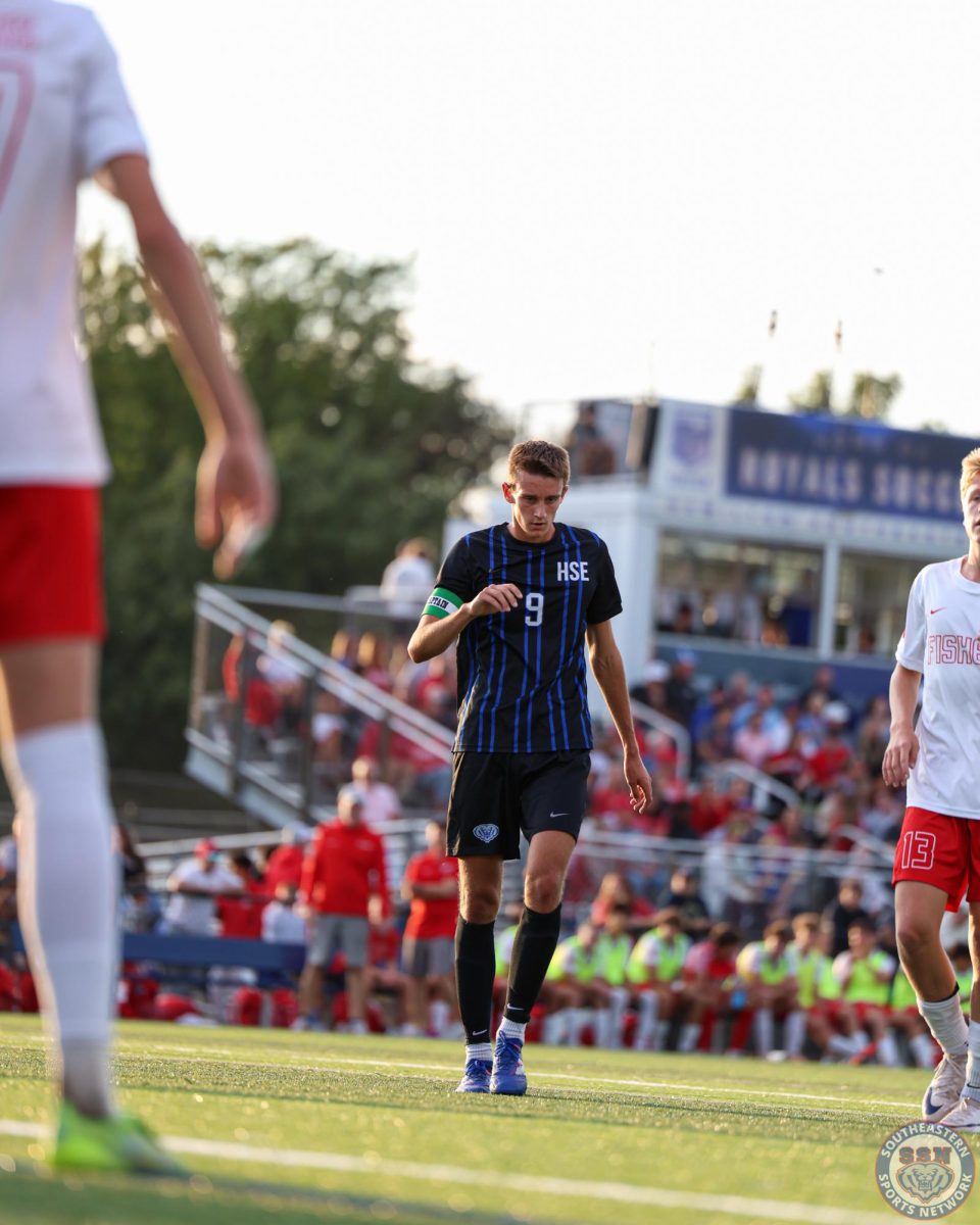Nick Kestian prepares for the next play against Fishers High School at Hamilton Southeastern High School on September 9, 2025.