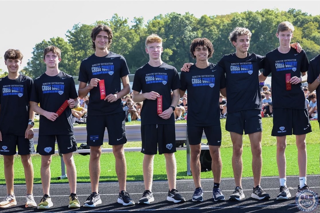 HSE Boys Cross Country Team poses as they get their 2nd place medals.