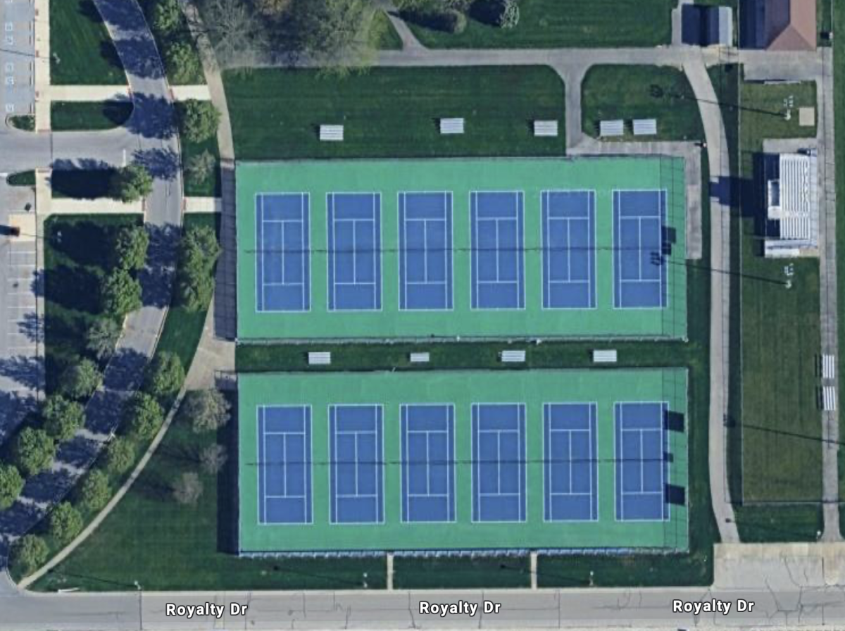 The tennis courts at Hamilton Southeastern High School are pictured in Fishers, Ind., on Monday, Sept. 22, 2025. The facility is undergoing renovations to add new lighting, resurfaced courts and expanded seating. (Evan Noel/Google Maps)