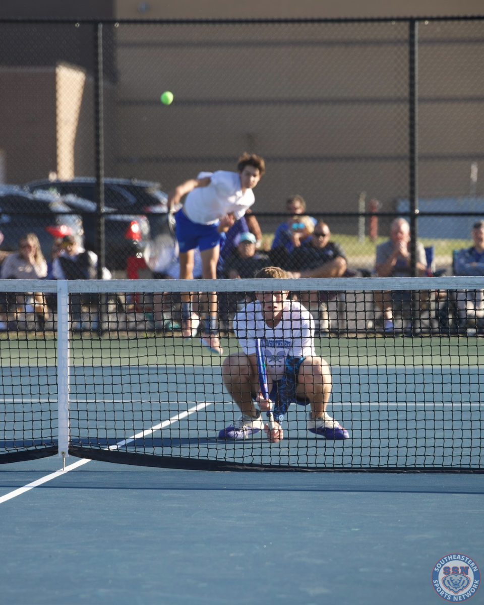 Logan Foust and Landon Osswald at the IHSAA regionals at Mt. Vernon on October 8, 2025.