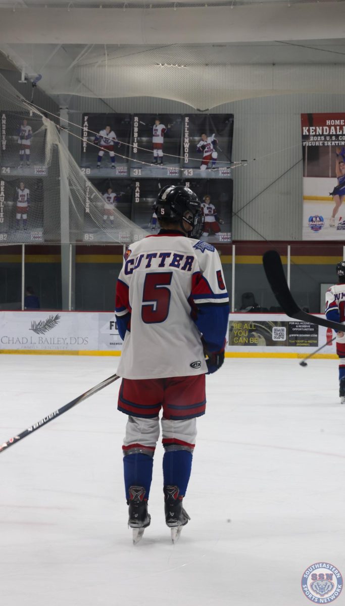 Jake Cutter skating around before the Senior night game 