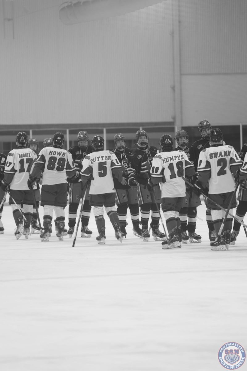Hockey A showing sportsmanship after win on senior night 8-2 against southwest Michigan Blades